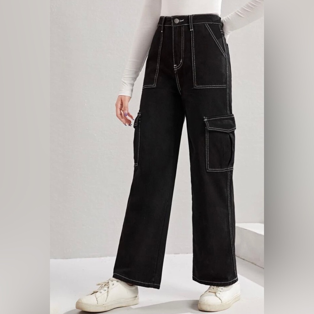 Black Cargo Pants with White Outline